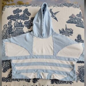 Adidas Light Blue and White Cropped Sweatshirt Hoodie Size XS